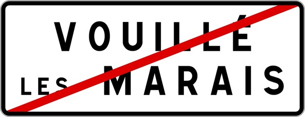 Panneau sortie ville agglom&eacute;ration Vouill&eacute;-les-Marais / Town exit sign Vouill&eacute;-les-Marais