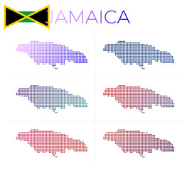Jamaica dotted map set. Map of Jamaica in dotted style. Borders of the country filled with beautiful smooth gradient circles. Attractive vector illustration.