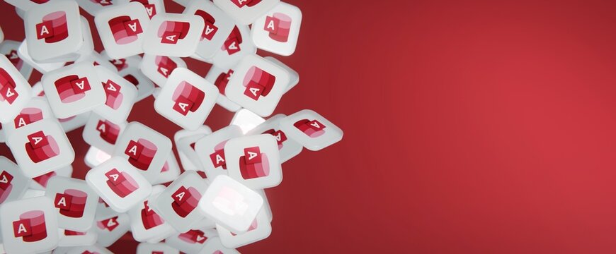 Logo of Microsoft Office application Microsoft Access on floating translucent blocks. Editorial 3D rendering
