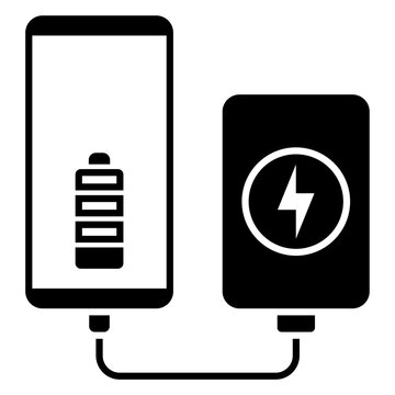 Smartphone charging with powerbank icon. Power bank flat style vector.
