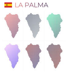La Palma dotted map set. Map of La Palma in dotted style. Borders of the island filled with beautiful smooth gradient circles. Stylish vector illustration.