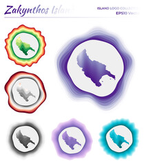 Zakynthos Island logo collection. Colorful badge of the island. Layers around Zakynthos Island border shape. Vector illustration.