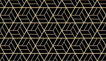 The geometric pattern with lines. Seamless vector background. Gold and black texture. Graphic modern pattern. Simple lattice graphic design