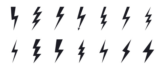 Set of lightning icon. Lightning bolt, thunder bolt signs. Energy symbol. Charge icon. Vector illustration.