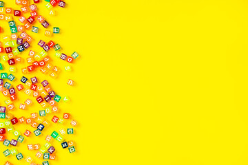 The concept of developing thinking, grammar, returning to school, learning. Top view of...