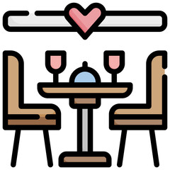 ROMANTIC DINNER filled outline icon,linear,outline,graphic,illustration
