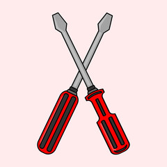 Vector illustrations of screwdriver with different type in red color. 