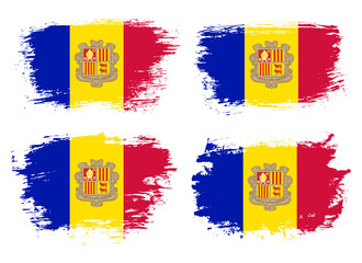 Artistic Andorra country brush flag collection. Set of grunge brush flags on a solid background