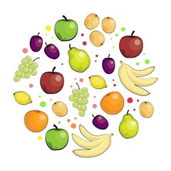 Summet fruit collection, seasonal elements in circular shape.