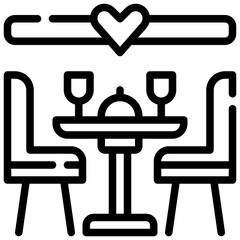 ROMANTIC DINNER line icon,linear,outline,graphic,illustration