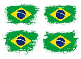 Artistic Brazil country brush flag collection. Set of grunge brush flags on a solid background