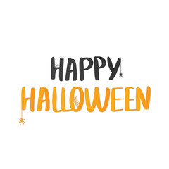Happy Halloween lettering. Holiday calligraphy with spider and web