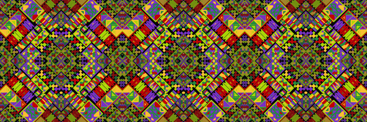 Ethnic carpet with geometric mosaic aztec style stripes on tile. majolica Antique interior,modern rugs,geographic print on kente clot textile.Tribal vector ornament seamless african pattern.multicolor