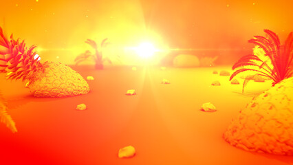 Fototapeta na wymiar Pineapple with sunlight summer tropical background 3d rendering.