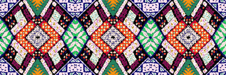 Ethnic carpet with geometric mosaic aztec style stripes on tile. majolica Antique interior,modern rugs,geographic print on kente clot textile.Tribal vector ornament seamless african pattern.multicolor