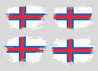 Artistic Faroe Islands country brush flag collection. Set of grunge brush flags on a solid background