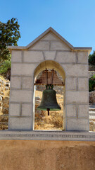 Obraz premium The old house is a beautiful church with a bell 