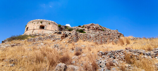 The ruins of the old fortress in the mountains.