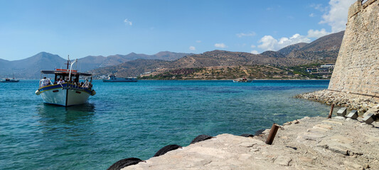 The view of Elounda bay from the Spinalonga island