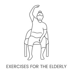 Exercises for the elderly, exercise vector line icon.
