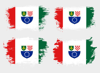 Artistic Federation of Bosnia and Herzegovina country brush flag collection. Set of grunge brush flags on a solid background