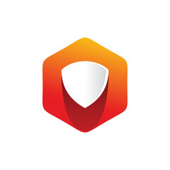 red hexagon shield logo design