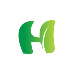 letter h green leaf logo design