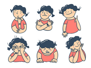 Emotions of a cartoon girl.