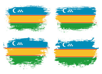 Artistic Karakalpakstan country brush flag collection. Set of grunge brush flags on a solid background