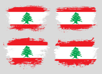 Artistic Lebanon country brush flag collection. Set of grunge brush flags on a solid background