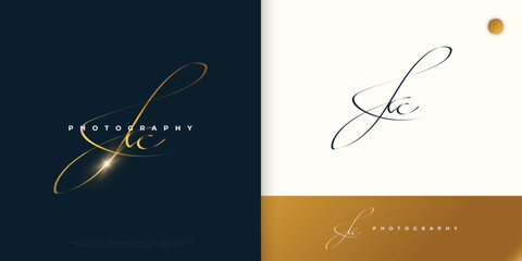KC Initial Signature Logo Design with Elegant and Minimalist Gold Handwriting Style. Initial K and C Logo Design for Wedding, Fashion, Jewelry, Boutique and Business Brand Identity