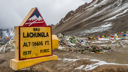 Leh Ladakh, India - Lachulung La Pass is one of the mountain passes between state boundaries of...