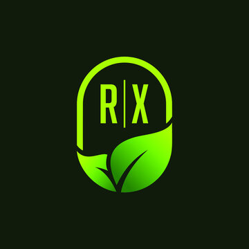 Letter RX Green Leaf Logo Design Element,  initial logo template