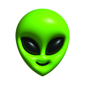 3d render Alien green head isolated on white background vector illustration. Extraterrestrial alien face or head symbol 3d rendering art vector icon for apps and websites.
