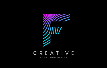 Warp Zebra Lines Letter F logo Design with Black and White Lines and Creative Icon Vector
