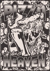 Pizza party flyer vintage monochrome