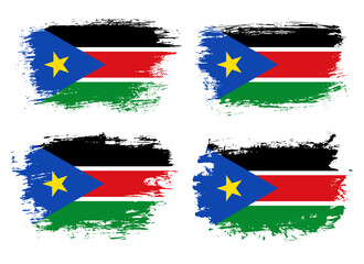 Artistic South Sudan country brush flag collection. Set of grunge brush flags on a solid background