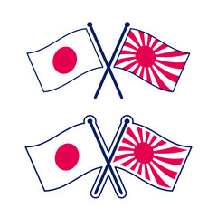 交差した日本国旗と旭日旗のアイコンセット