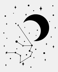 Aquarius zodiac sign star constellation with moon.