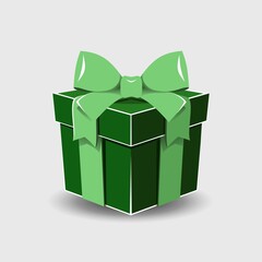 Gift box with a ribbon bow on a gray background.
   Realistic vector icon for gift,
   birthday or wedding banners
