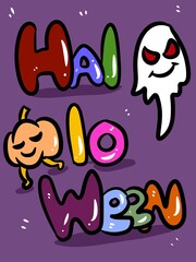 text halloween and cute ghost cartoon