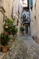 Fototapeta na wymiar Little hamlet. Characteristic village on Como Lake, with narrow alleys and ancient houses.
