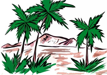 Obraz premium Tropical landscape with palm trees on the background of mountains