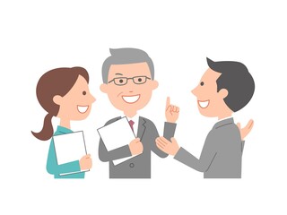 談笑するビジネスパーソン　上司と部下