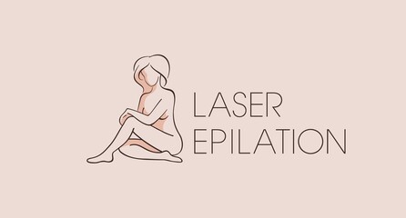 Logo laser epilation beauty. Beautiful girl's body, curved lines. Delicate, soft, beige colors