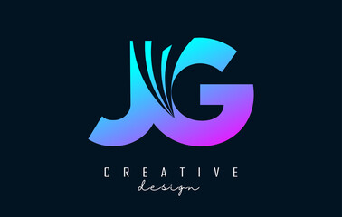 Creative colorful letters JG j g logo with leading lines and road concept design. Letters with geometric design.