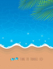 Fototapeta na wymiar palm beach turquoise water sunglasses summer background