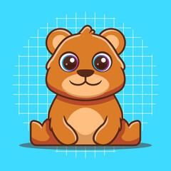 The bear character is sitting with a cute face