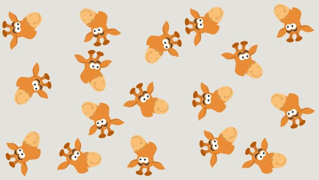 Several giraffes in random movements on a grey and green background - animation