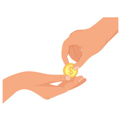 hands giving charity coin